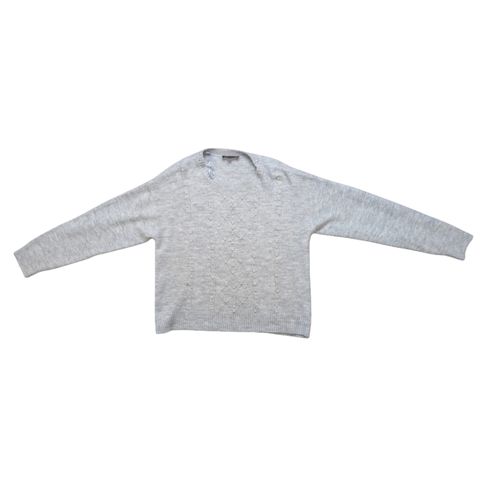 Lily Morgan Women's Large Grey Soft Knit w/ Pearl Embellishments Long Sleeve